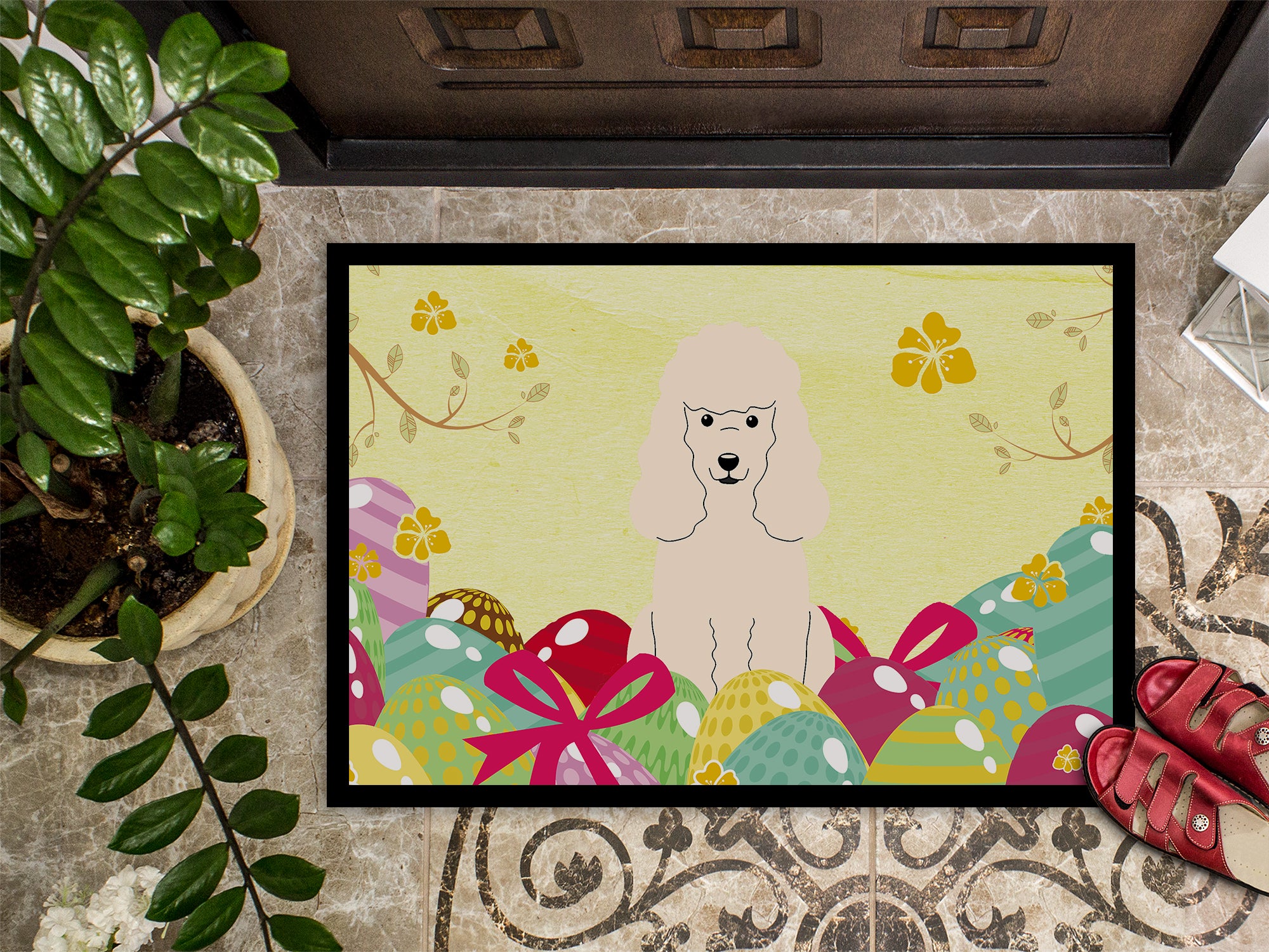 Easter Eggs Poodle White Indoor or Outdoor Mat 18x27 BB6070MAT - the-store.com