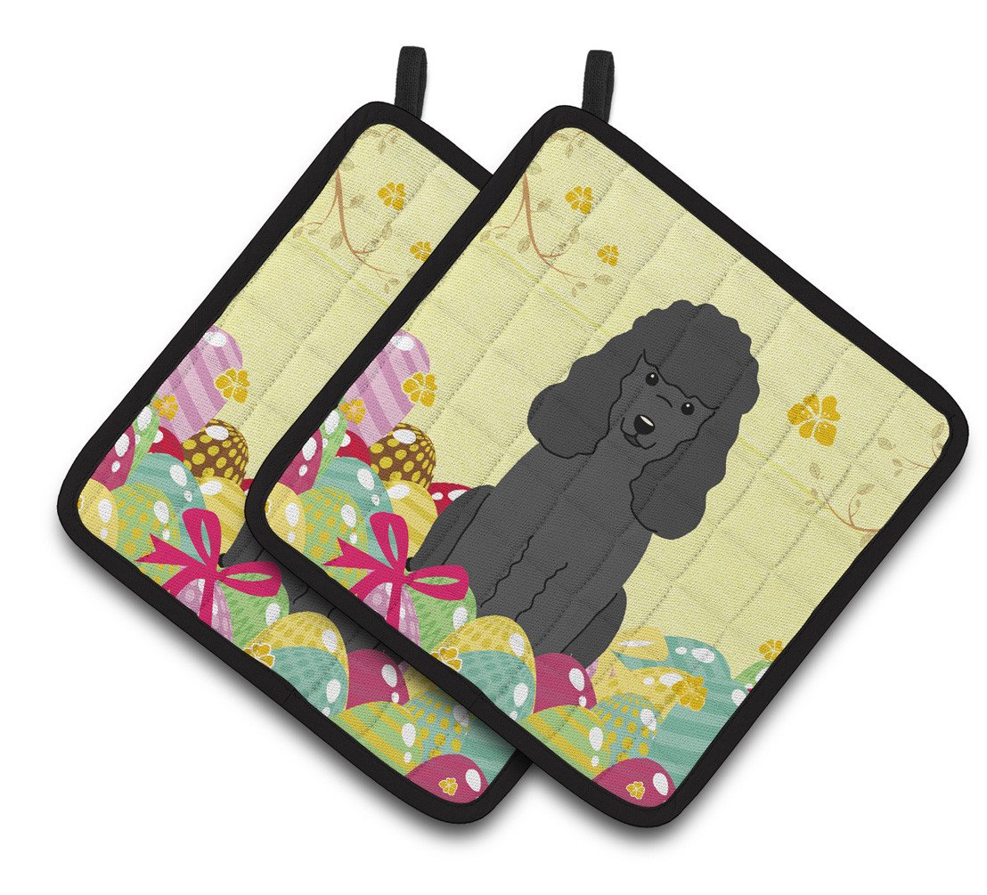 Easter Eggs Poodle Black Pair of Pot Holders BB6071PTHD by Caroline's Treasures