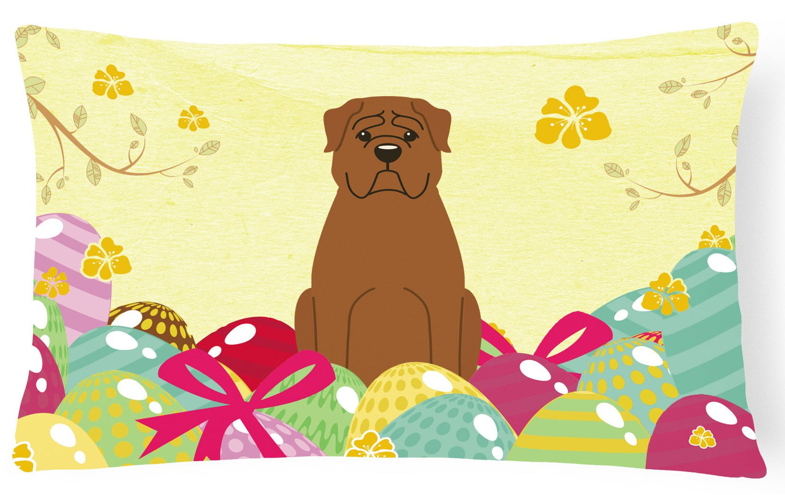 Easter Eggs Dogue de Bourdeaux Canvas Fabric Decorative Pillow BB6073PW1216 by Caroline's Treasures