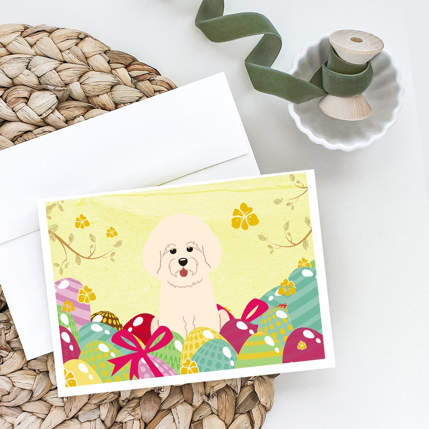 Easter Eggs Bichon Frise Greeting Cards and Envelopes Pack of 8 - the-store.com