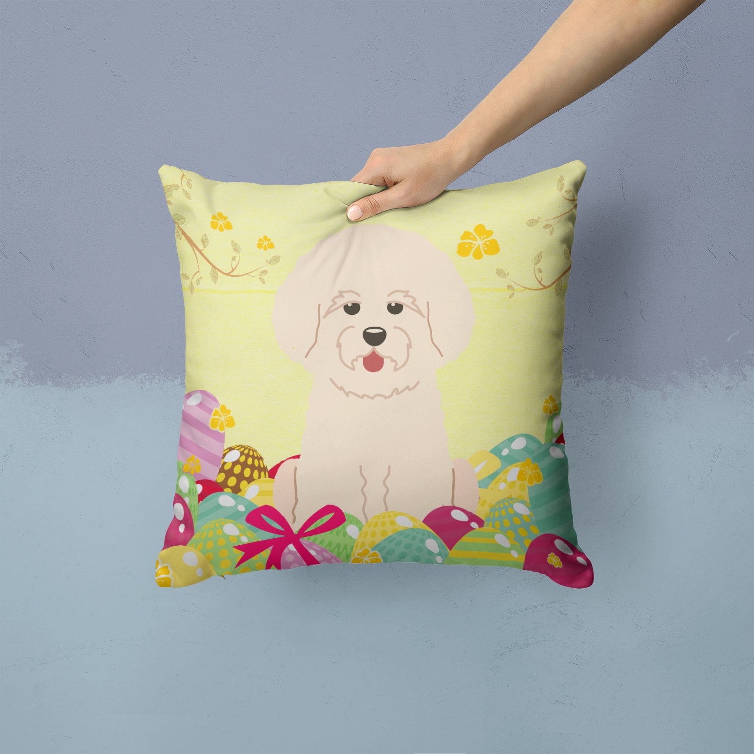 Easter Eggs Bichon Frise Fabric Decorative Pillow BB6075PW1414 - the-store.com