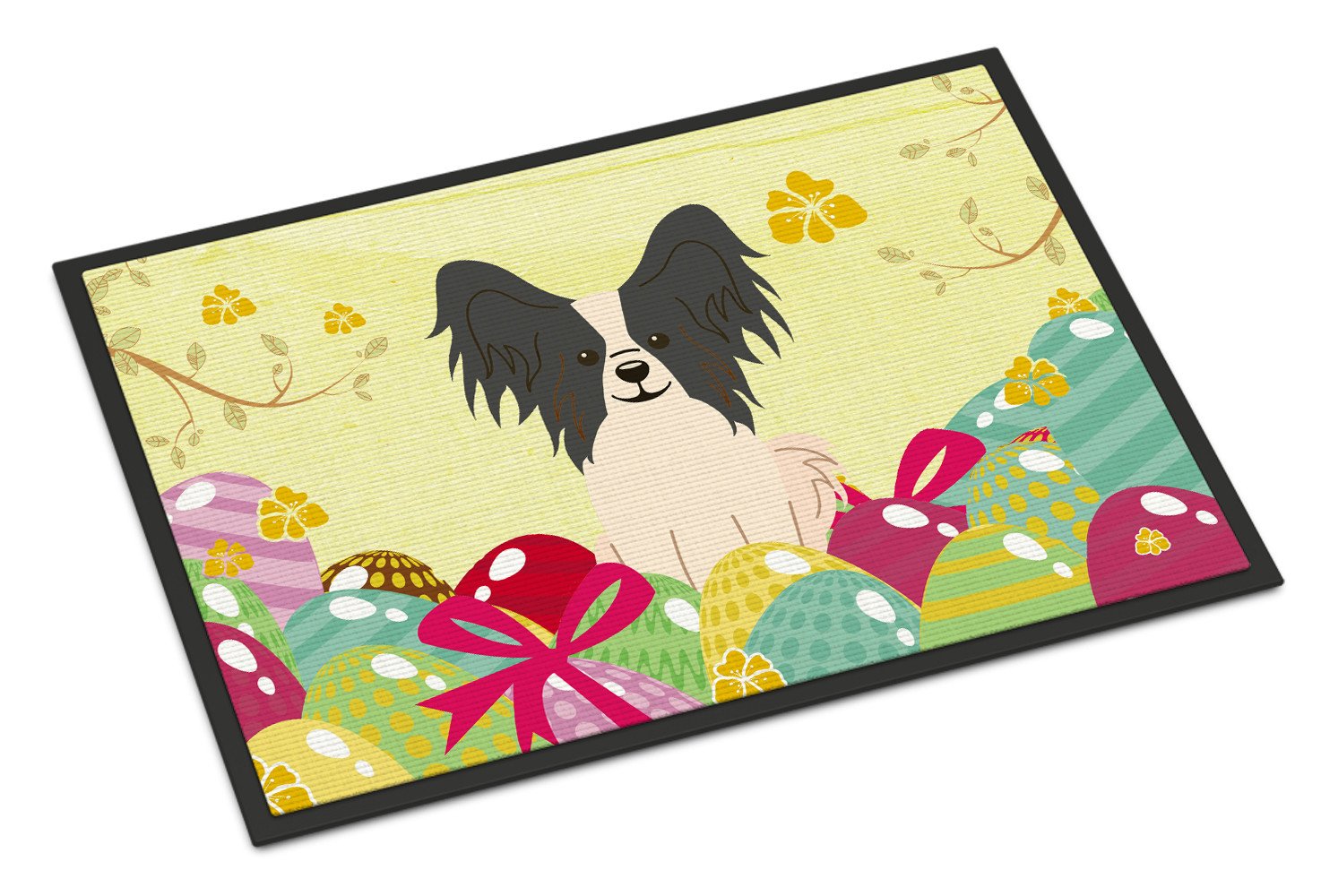 Easter Eggs Papillon Black White Indoor or Outdoor Mat 24x36 BB6076JMAT by Caroline's Treasures