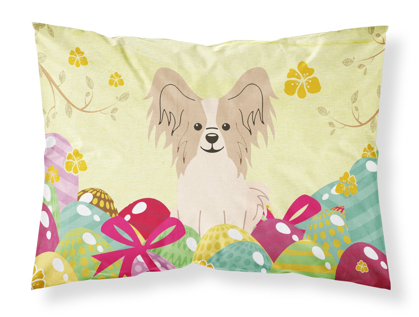 Easter Eggs Papillon Sable White Fabric Standard Pillowcase BB6077PILLOWCASE by Caroline's Treasures