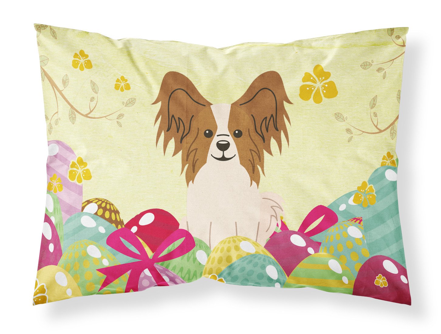 Easter Eggs Papillon Red White Fabric Standard Pillowcase BB6078PILLOWCASE by Caroline's Treasures