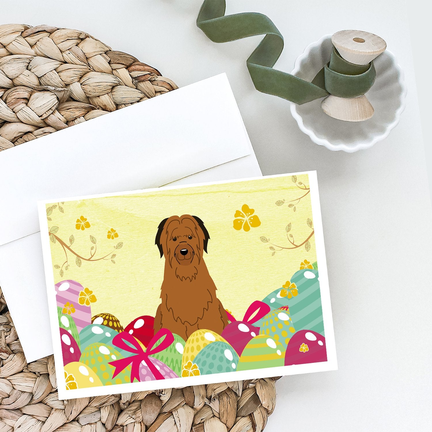 Buy this Easter Eggs Briard Brown Greeting Cards and Envelopes Pack of 8