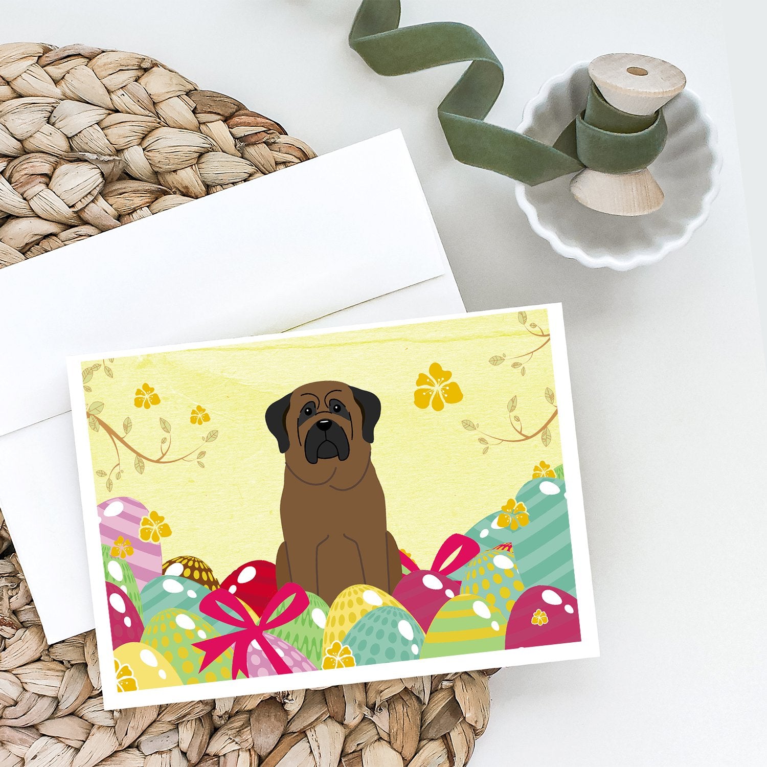 Easter Eggs Bullmastiff Greeting Cards and Envelopes Pack of 8 - the-store.com