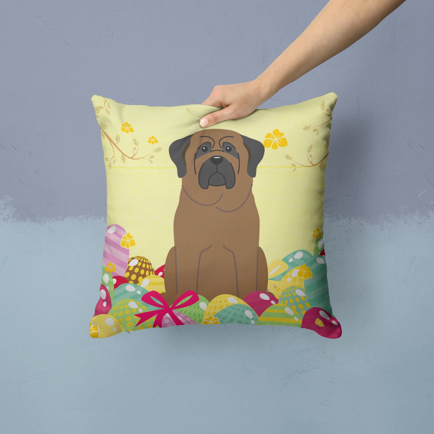 Easter Eggs Bullmastiff Fabric Decorative Pillow BB6084PW1414 - the-store.com