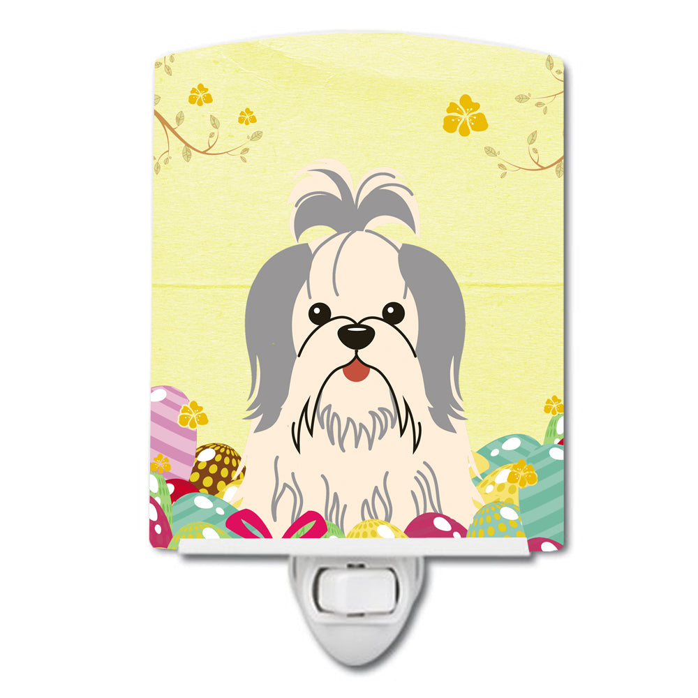 Easter Eggs Shih Tzu Silver White Ceramic Night Light BB6085CNL - the-store.com