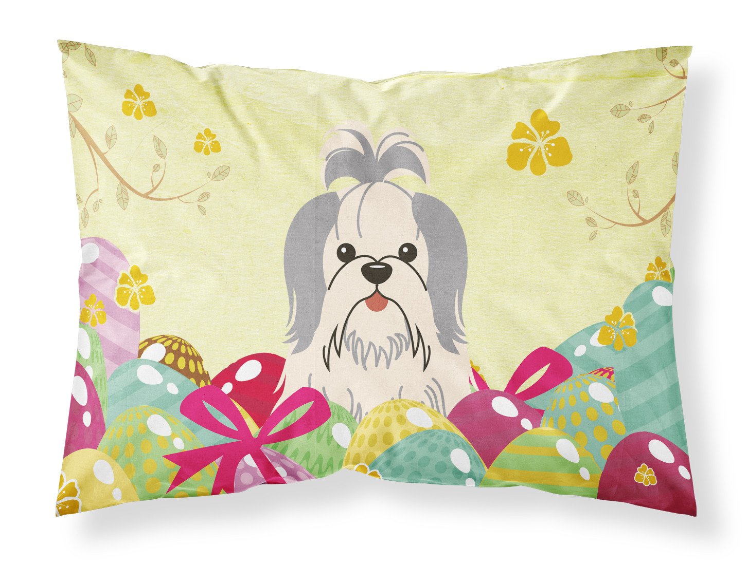 Easter Eggs Shih Tzu Silver White Fabric Standard Pillowcase BB6085PILLOWCASE by Caroline's Treasures