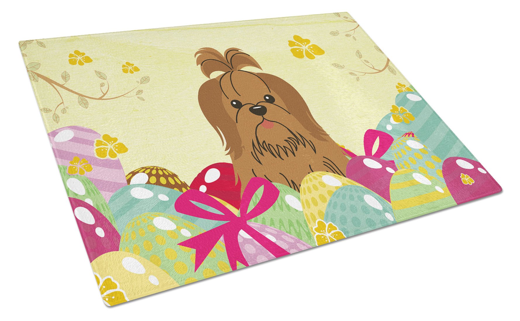 Easter Eggs Shih Tzu Silver Chocolate Glass Cutting Board Large BB6086LCB by Caroline's Treasures