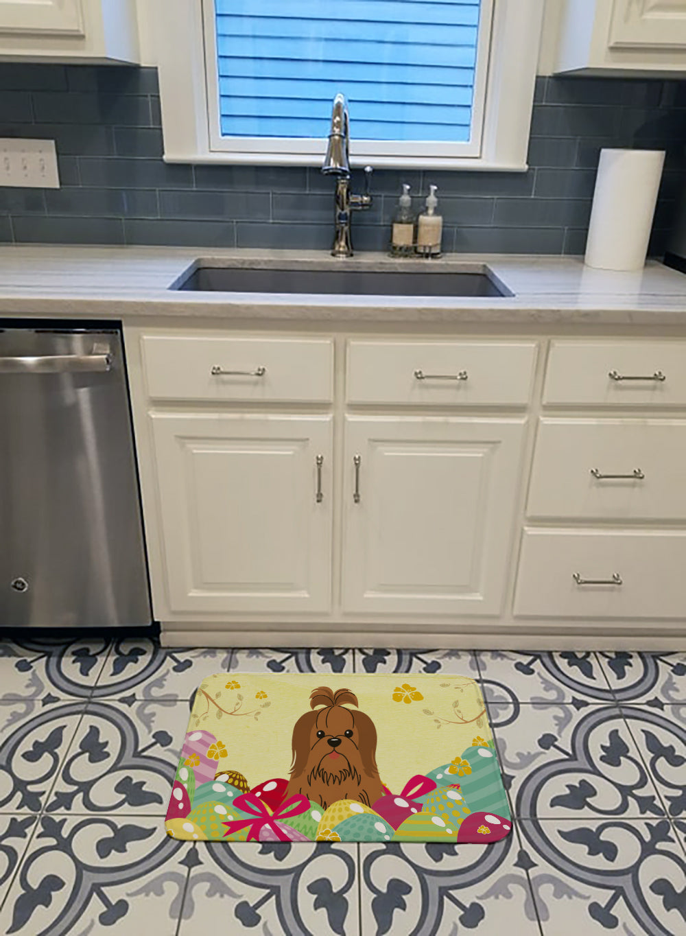 Easter Eggs Shih Tzu Silver Chocolate Machine Washable Memory Foam Mat BB6086RUG - the-store.com