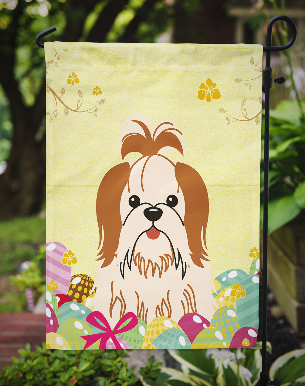 Easter Eggs Shih Tzu Red White Flag Garden Size BB6087GF  the-store.com.