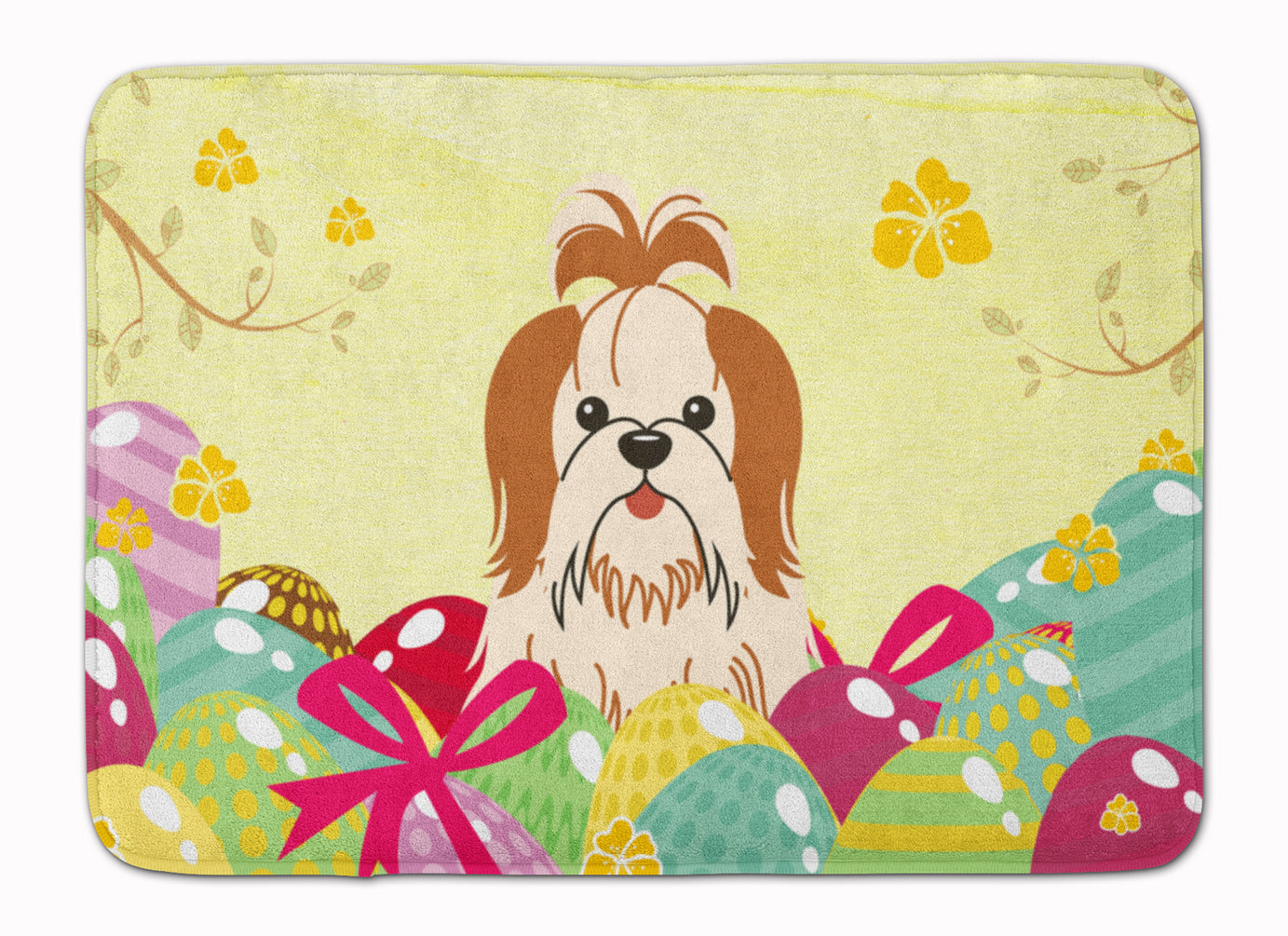 Easter Eggs Shih Tzu Red White Machine Washable Memory Foam Mat BB6087RUG - the-store.com