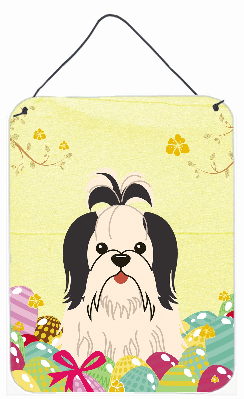 Easter Eggs Shih Tzu Black White Wall or Door Hanging Prints BB6088DS1216 by Caroline's Treasures