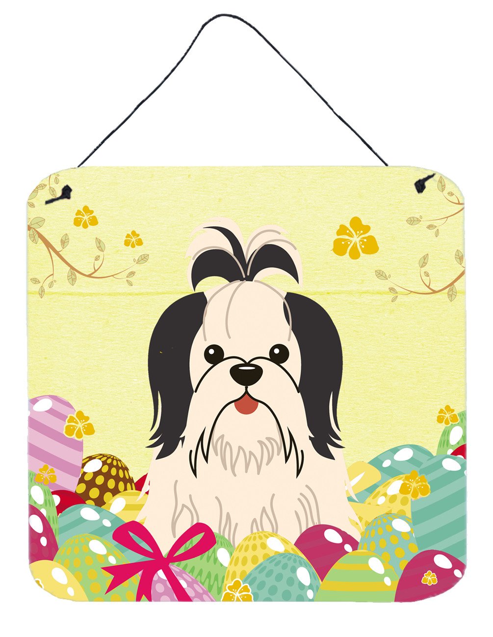 Easter Eggs Shih Tzu Black White Wall or Door Hanging Prints BB6088DS66 by Caroline's Treasures