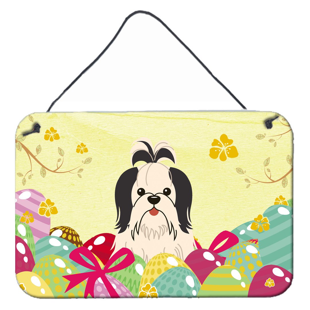 Easter Eggs Shih Tzu Black White Wall or Door Hanging Prints BB6088DS812 by Caroline&#39;s Treasures