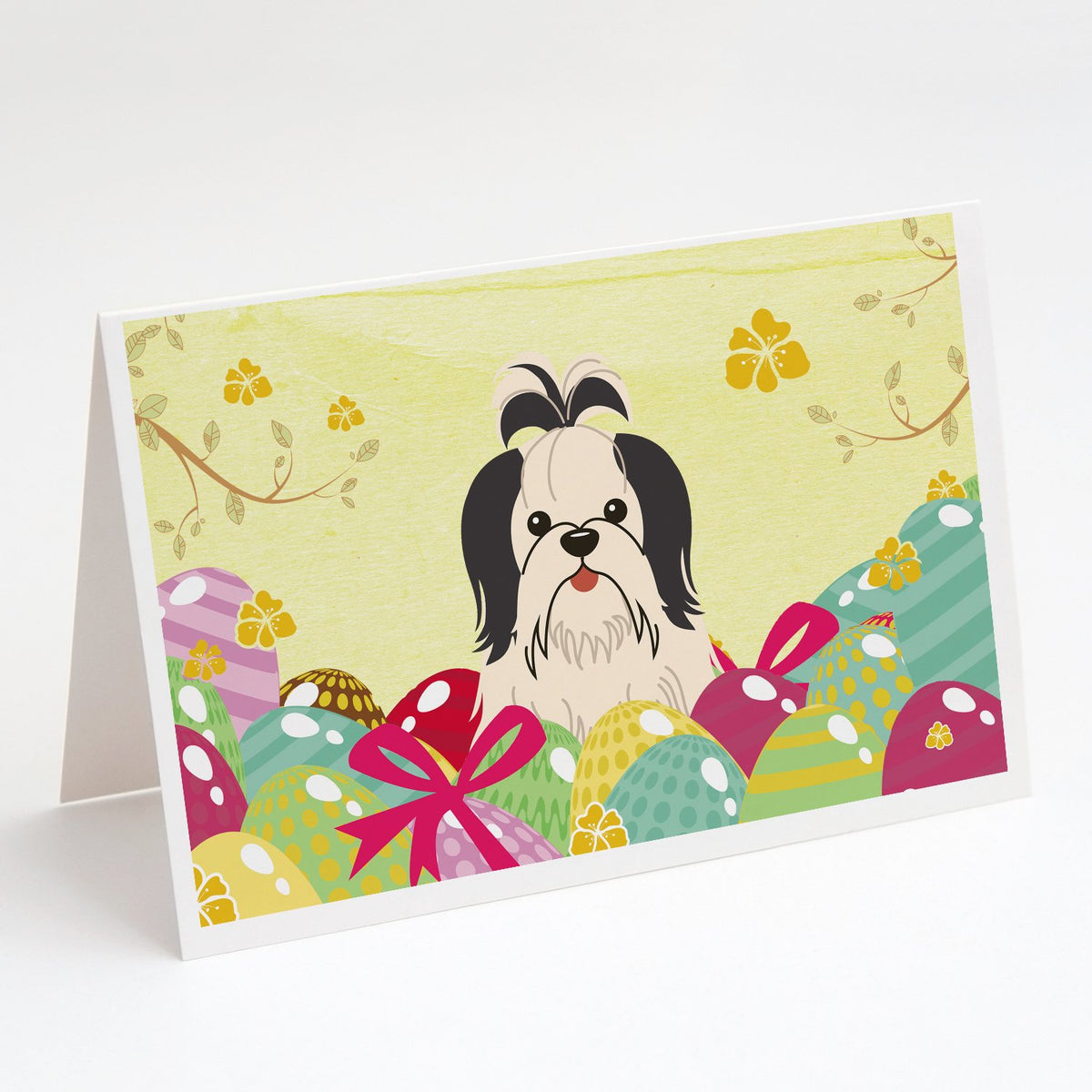 Buy this Easter Eggs Shih Tzu Black White Greeting Cards and Envelopes Pack of 8