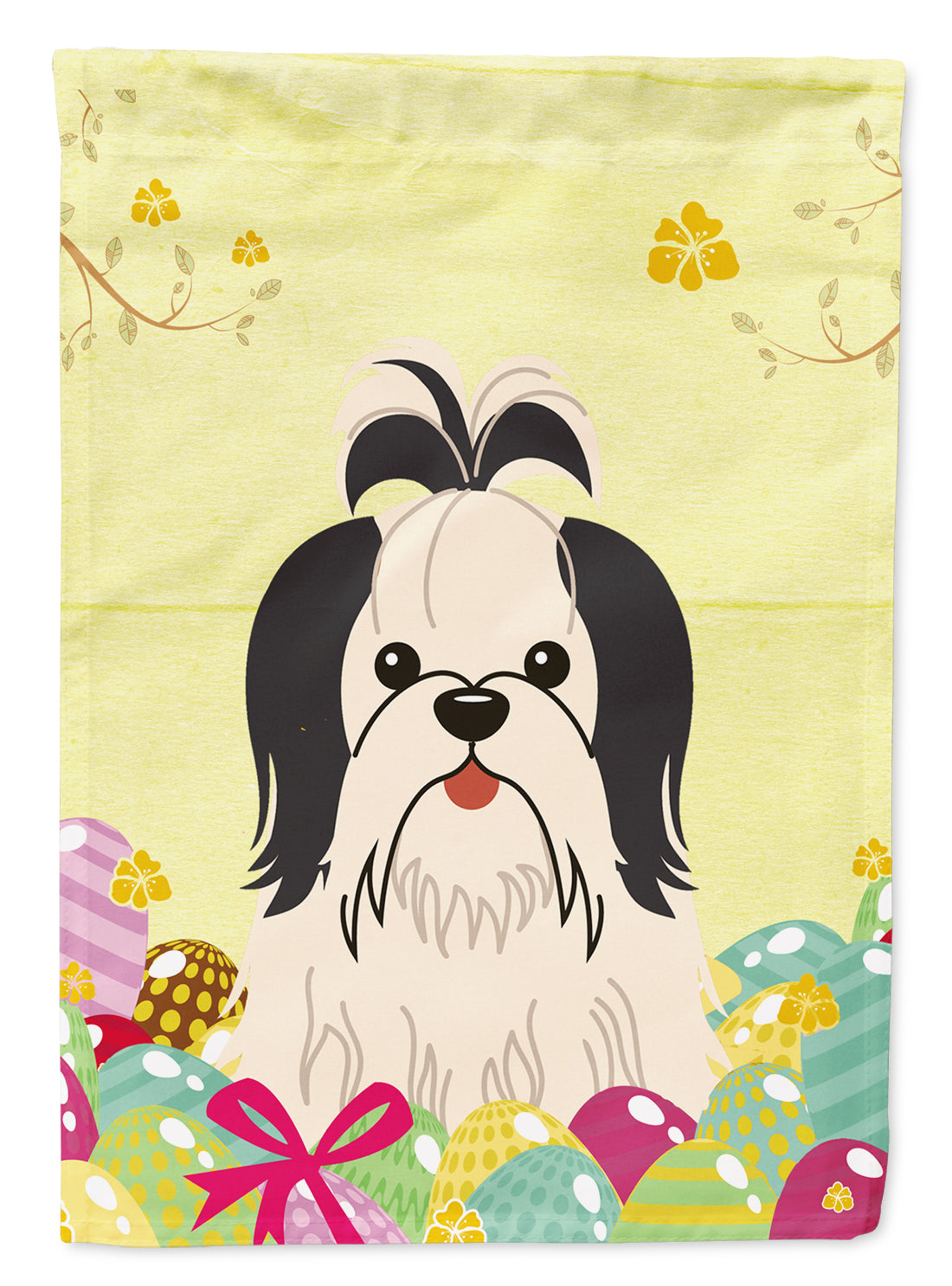 Easter Eggs Shih Tzu Black White Flag Garden Size BB6088GF  the-store.com.