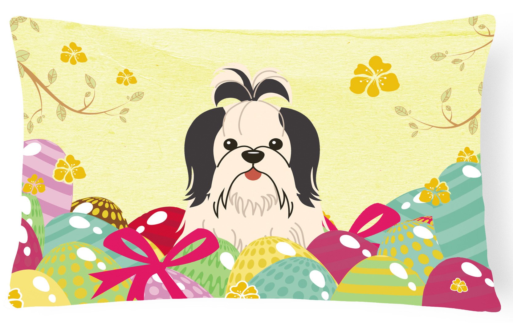 Easter Eggs Shih Tzu Black White Canvas Fabric Decorative Pillow BB6088PW1216 by Caroline's Treasures