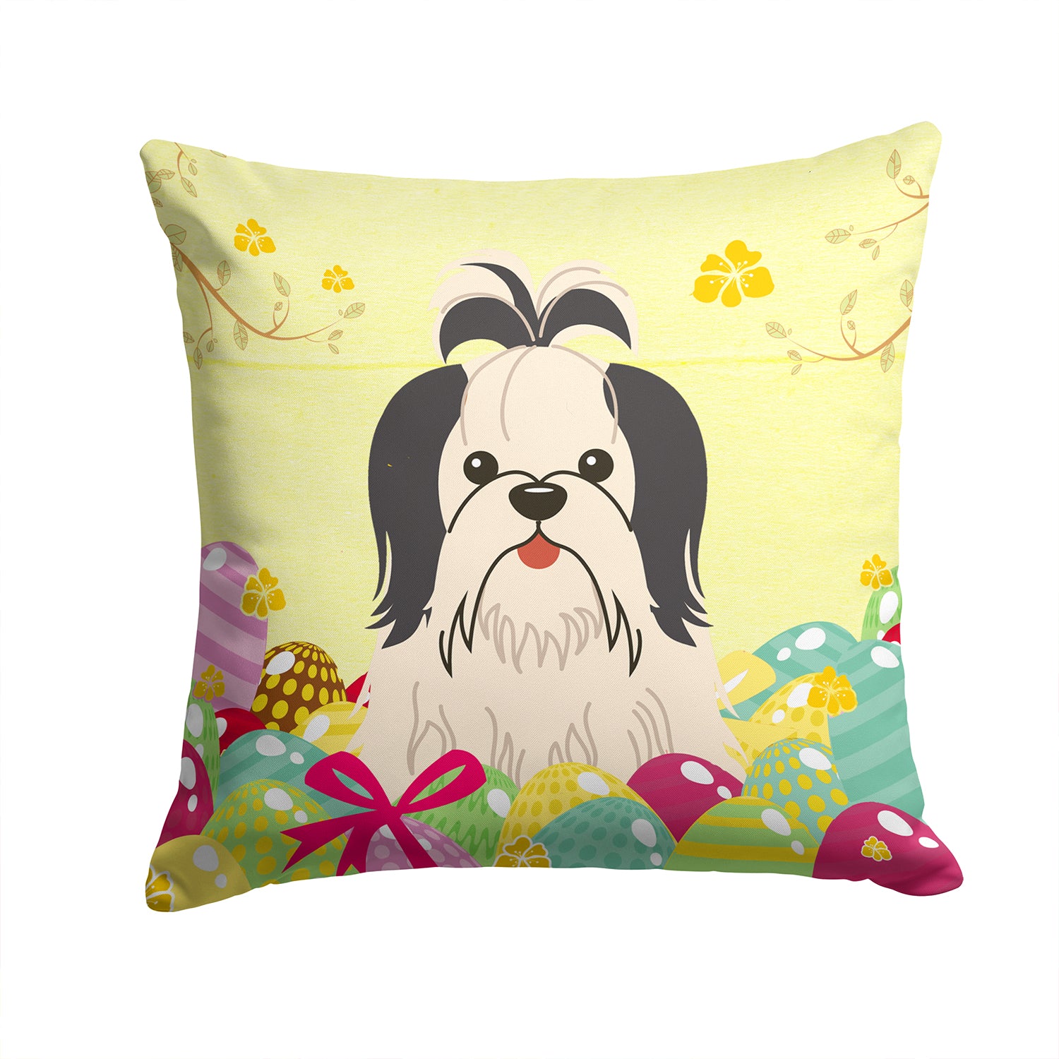 Easter Eggs Shih Tzu Black White Fabric Decorative Pillow BB6088PW1414 - the-store.com