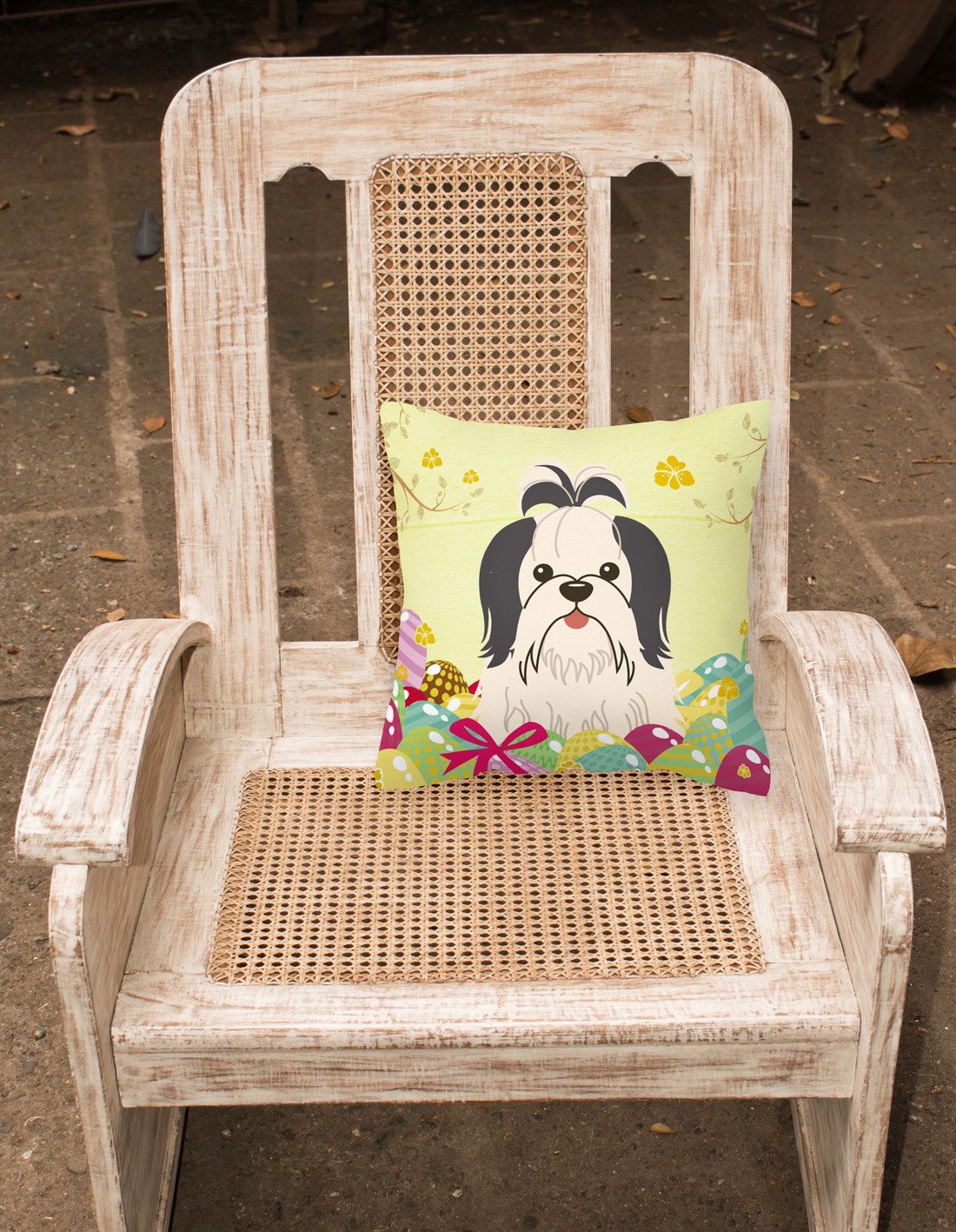 Easter Eggs Shih Tzu Black White Fabric Decorative Pillow BB6088PW1818 by Caroline's Treasures