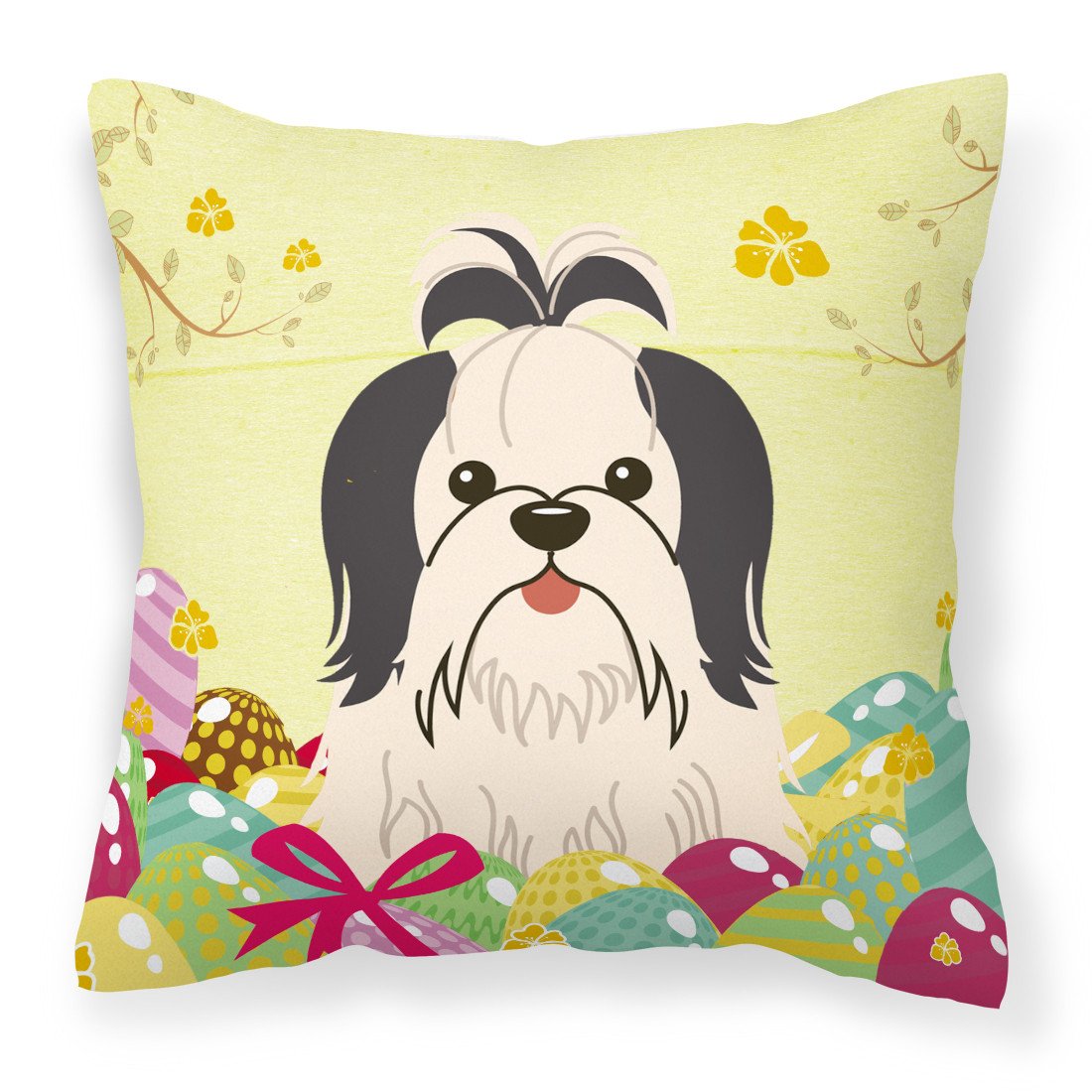 Easter Eggs Shih Tzu Black White Fabric Decorative Pillow BB6088PW1818 by Caroline's Treasures