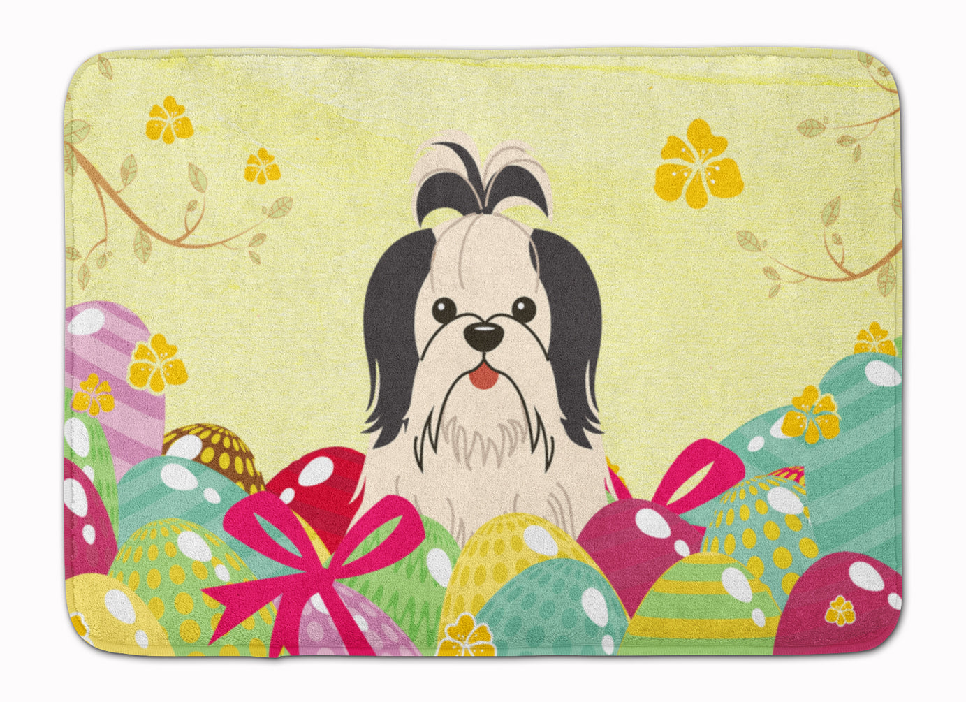 Easter Eggs Shih Tzu Black White Machine Washable Memory Foam Mat BB6088RUG - the-store.com