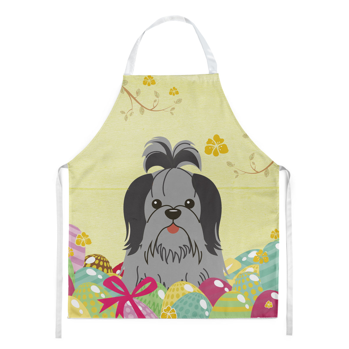 Easter Eggs Shih Tzu Black Silver Apron BB6089APRON  the-store.com.