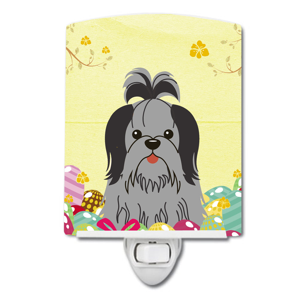 Easter Eggs Shih Tzu Black Silver Ceramic Night Light BB6089CNL - the-store.com