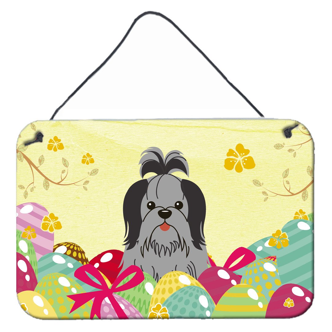 Easter Eggs Shih Tzu Black Silver Wall or Door Hanging Prints BB6089DS812 by Caroline&#39;s Treasures