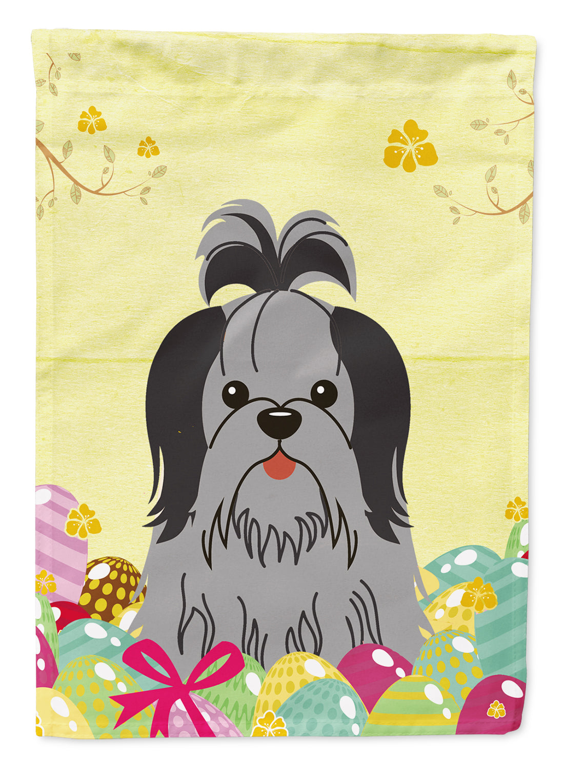 Easter Eggs Shih Tzu Black Silver Flag Garden Size BB6089GF  the-store.com.