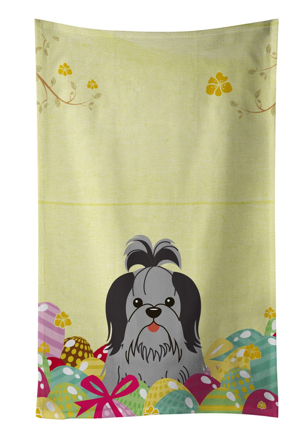 Easter Eggs Shih Tzu Black Silver Kitchen Towel BB6089KTWL - the-store.com