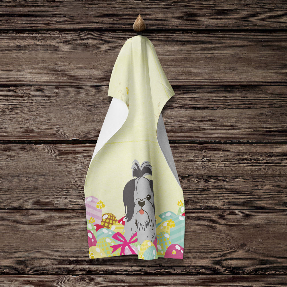 Easter Eggs Shih Tzu Black Silver Kitchen Towel BB6089KTWL - the-store.com