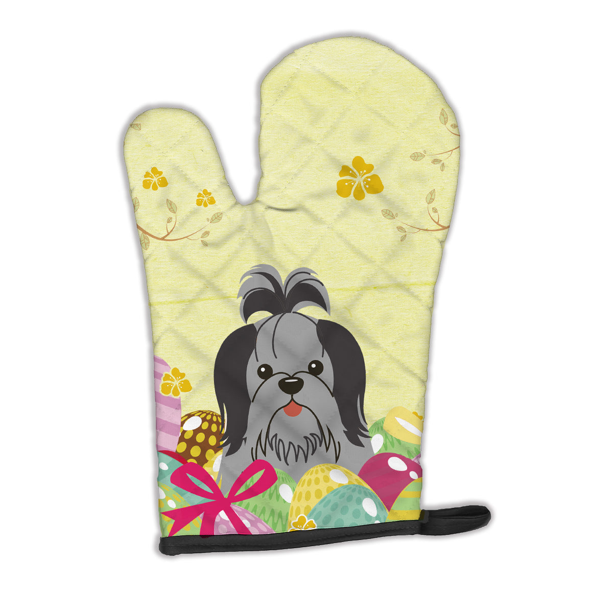 Easter Eggs Shih Tzu Black Silver Oven Mitt BB6089OVMT  the-store.com.