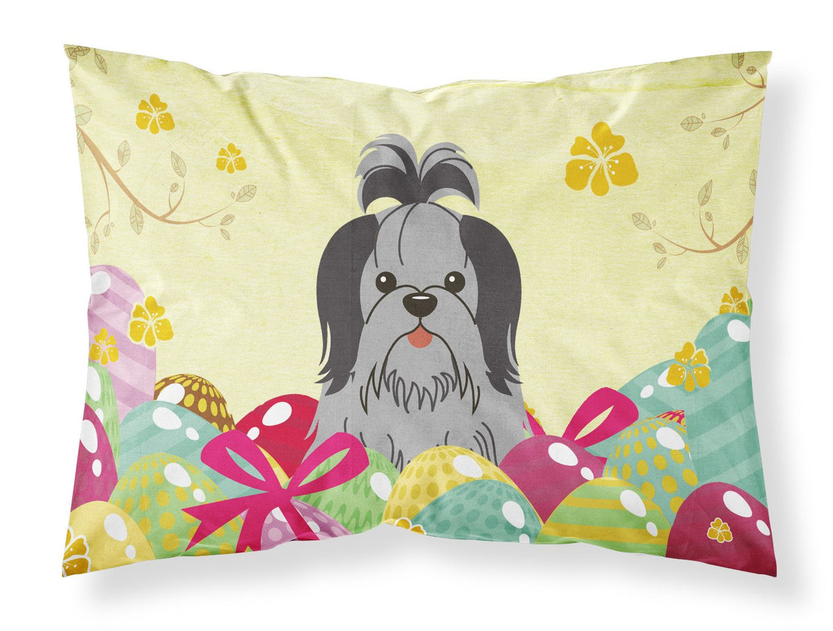 Easter Eggs Shih Tzu Black Silver Fabric Standard Pillowcase BB6089PILLOWCASE by Caroline&#39;s Treasures