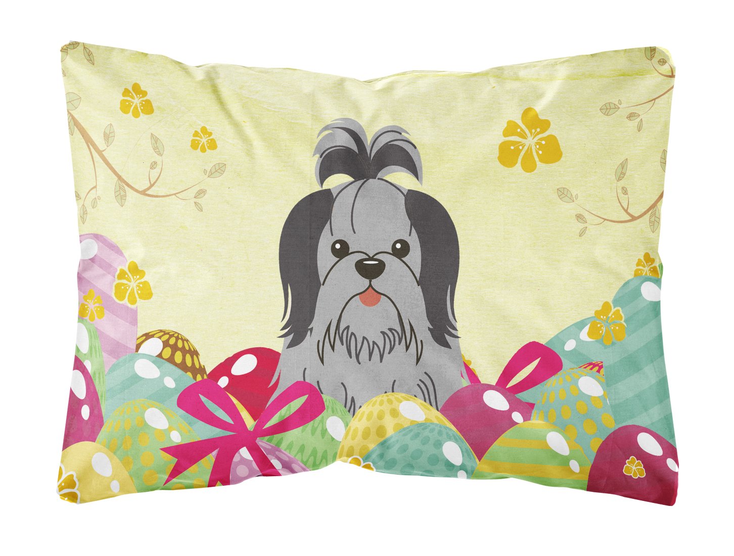 Easter Eggs Shih Tzu Black Silver Canvas Fabric Decorative Pillow BB6089PW1216 by Caroline's Treasures