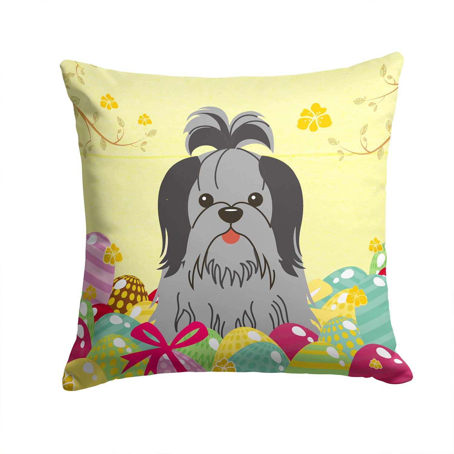 Easter Eggs Shih Tzu Black Silver Fabric Decorative Pillow BB6089PW1414 - the-store.com