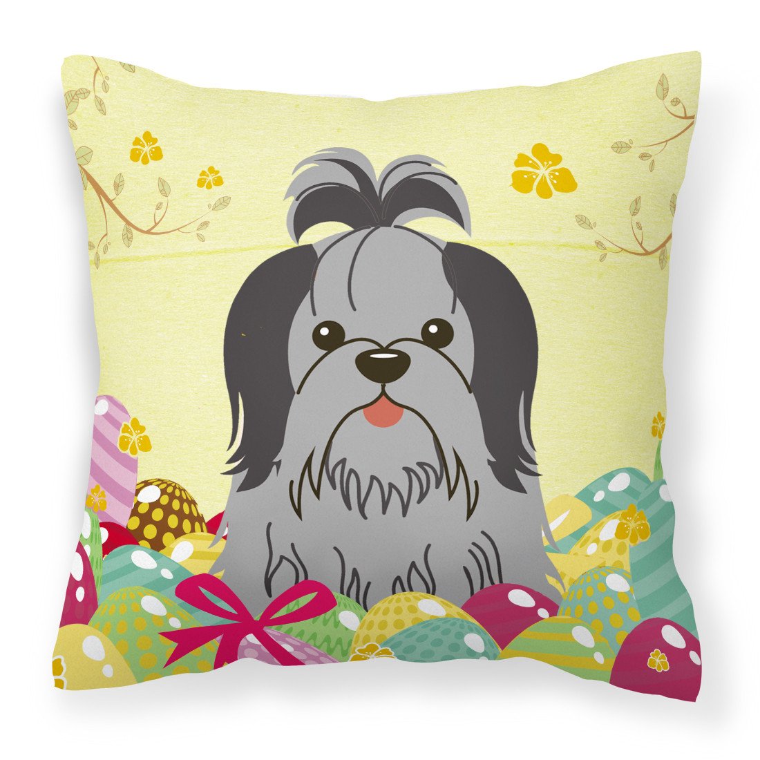 Easter Eggs Shih Tzu Black Silver Fabric Decorative Pillow BB6089PW1818 by Caroline's Treasures