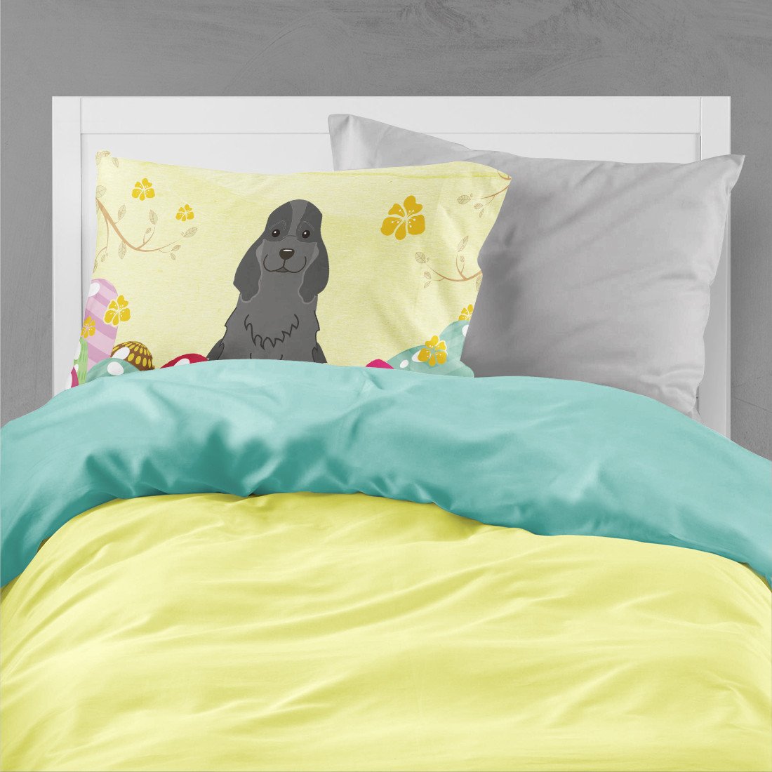 Easter Eggs Cocker Spaniel Black Fabric Standard Pillowcase BB6092PILLOWCASE by Caroline's Treasures