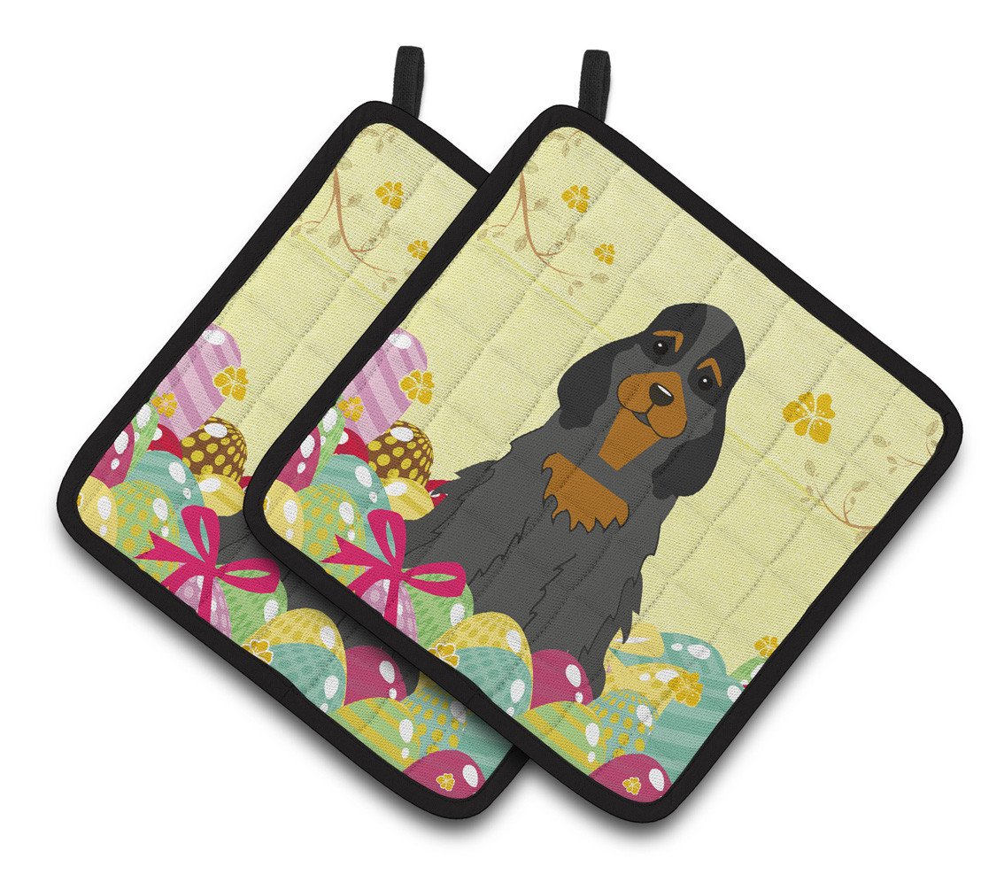 Easter Eggs Cocker Spaniel Black Tan Pair of Pot Holders BB6093PTHD by Caroline's Treasures