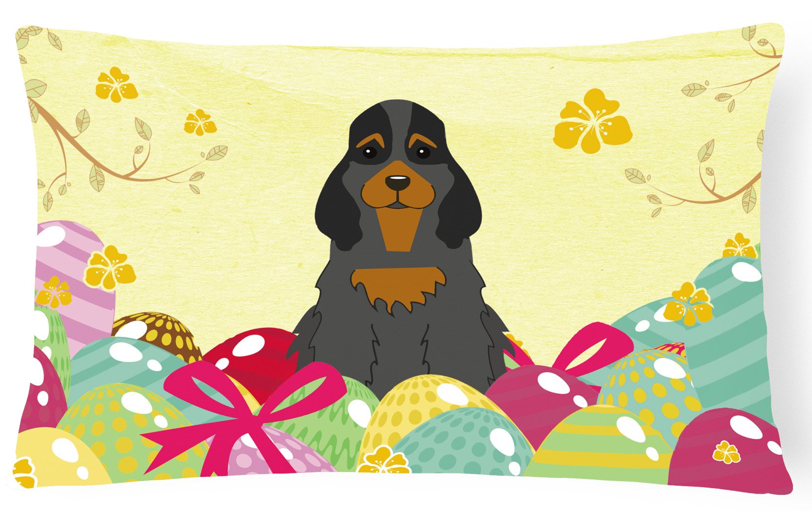 Easter Eggs Cocker Spaniel Black Tan Canvas Fabric Decorative Pillow BB6093PW1216 by Caroline's Treasures