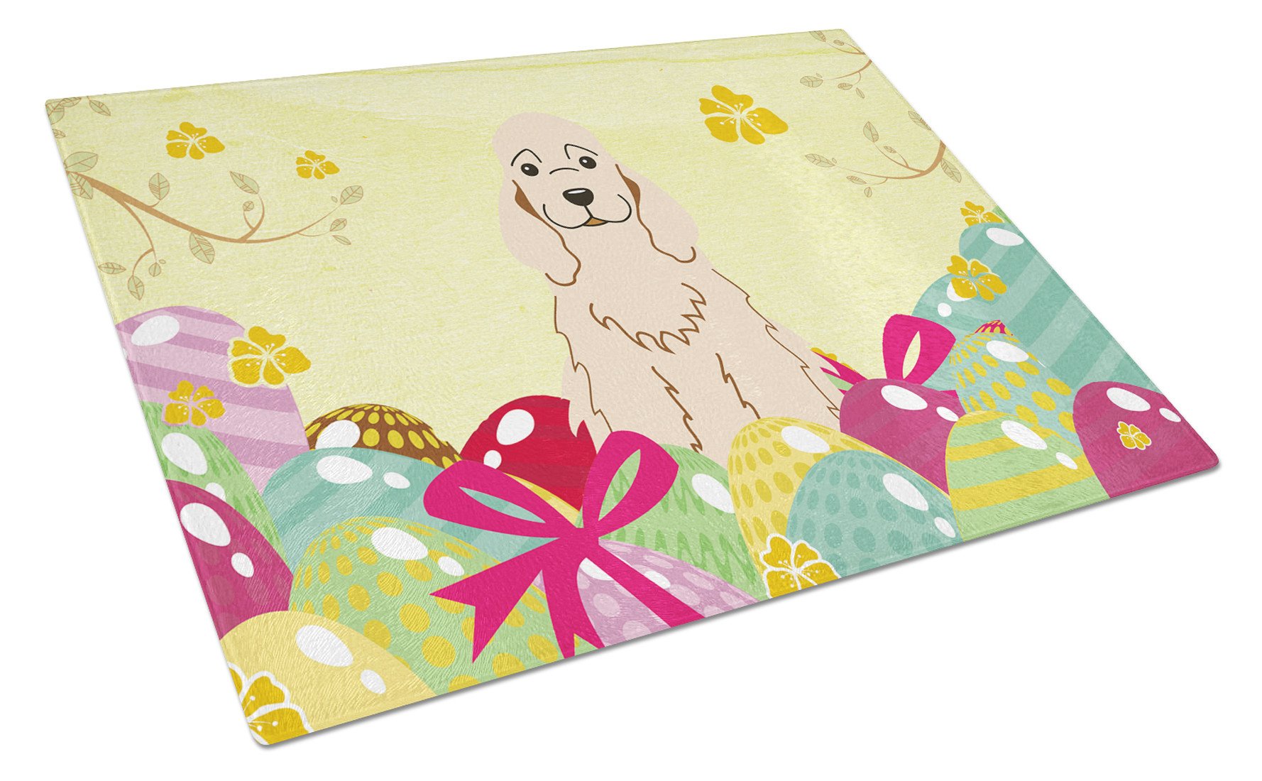 Easter Eggs Cocker Spaniel Buff Glass Cutting Board Large BB6094LCB by Caroline's Treasures