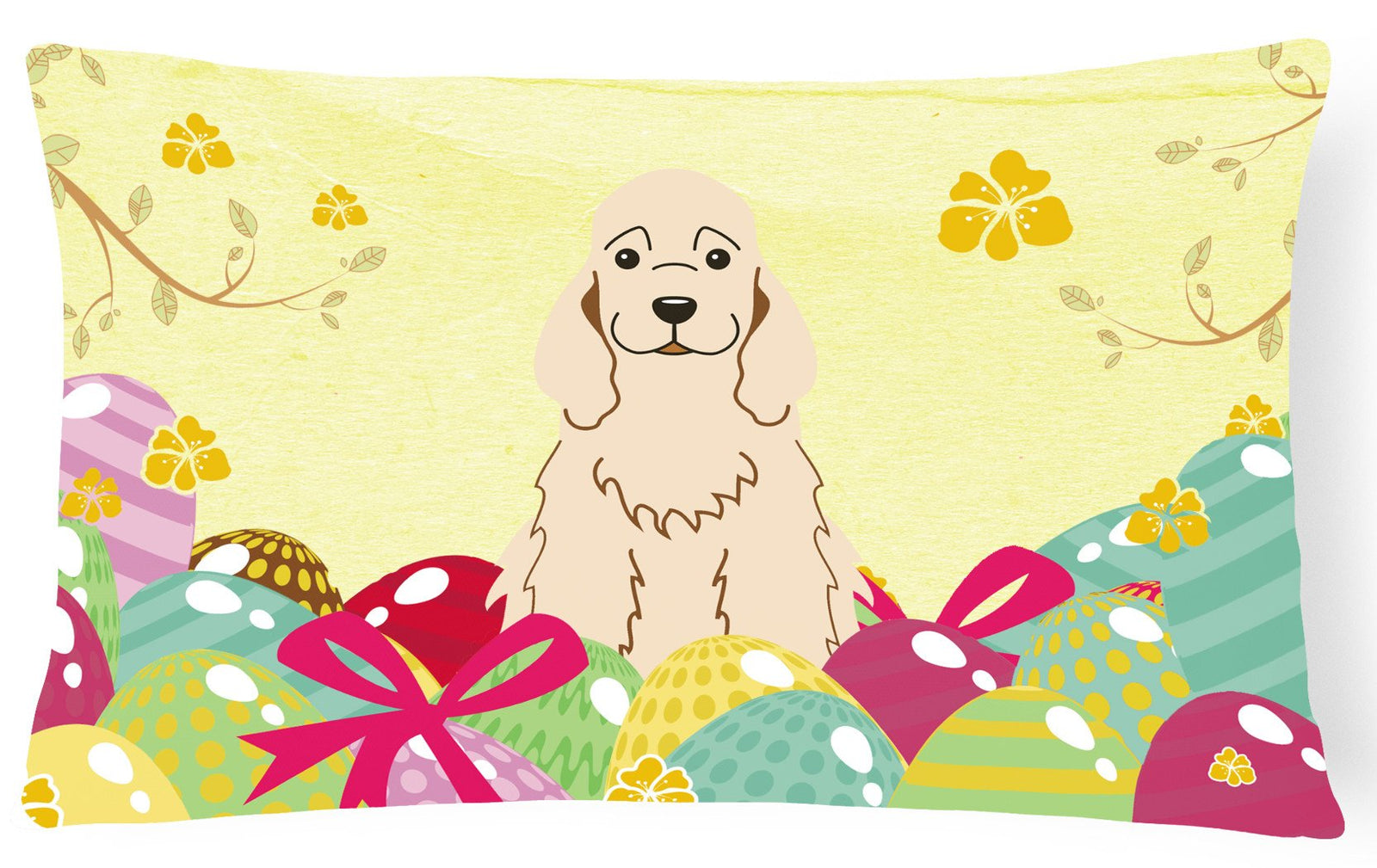 Easter Eggs Cocker Spaniel Buff Canvas Fabric Decorative Pillow BB6094PW1216 by Caroline's Treasures