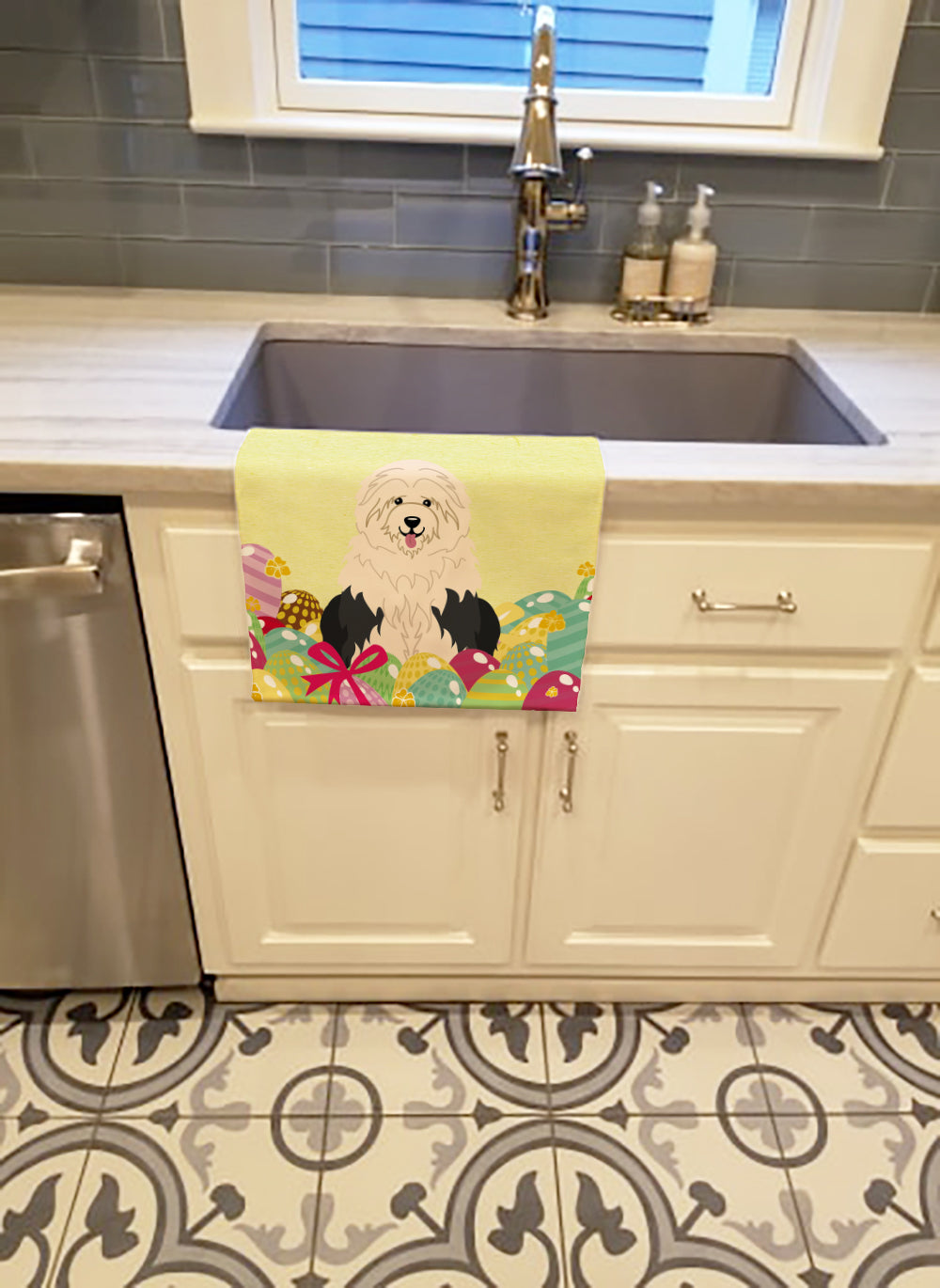 Easter Eggs Old English Sheepdog Kitchen Towel BB6096KTWL - the-store.com