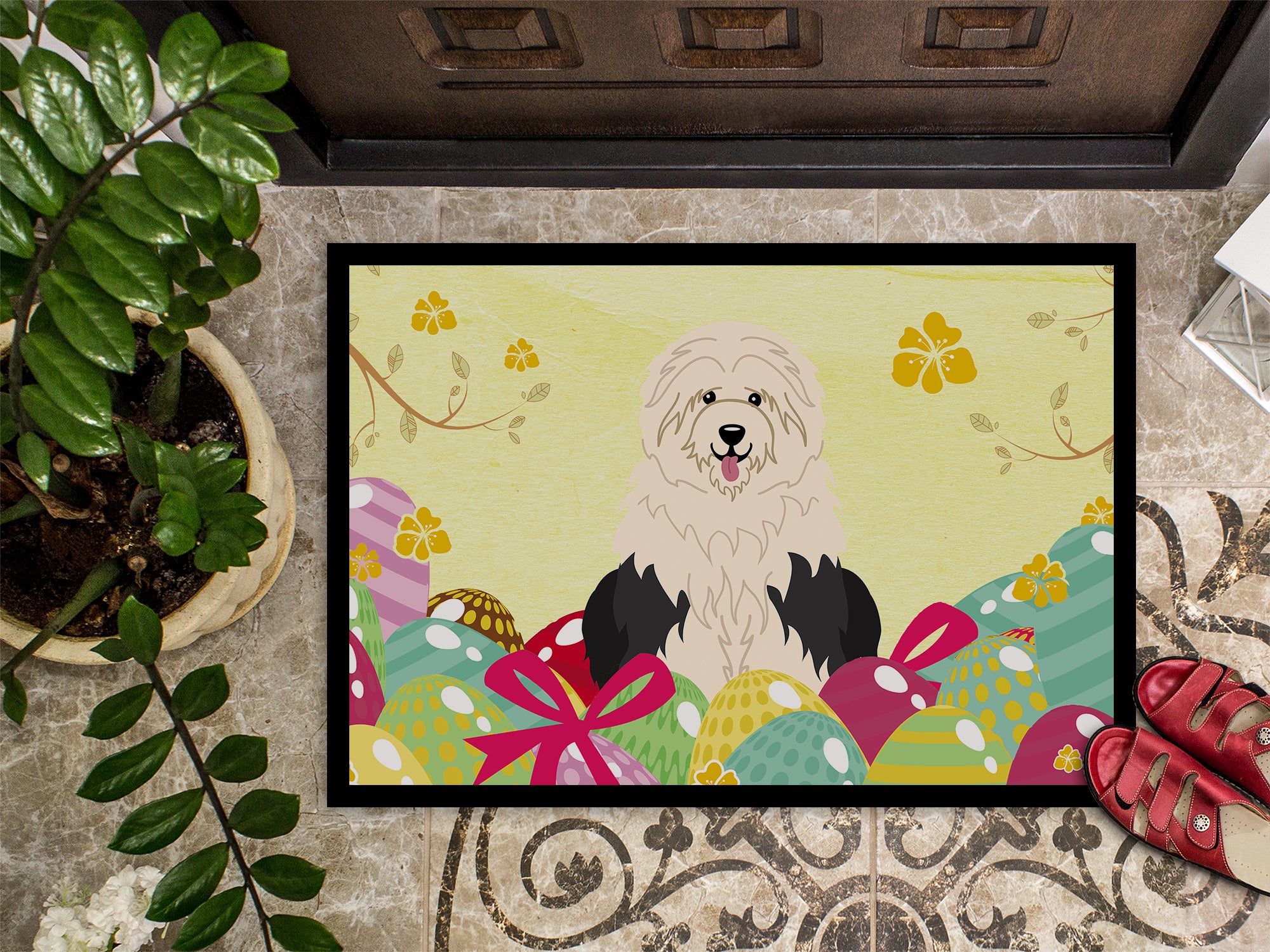 Easter Eggs Old English Sheepdog Indoor or Outdoor Mat 18x27 BB6096MAT - the-store.com