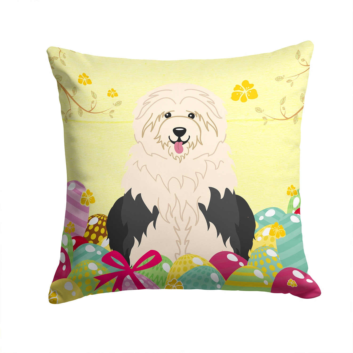 Easter Eggs Old English Sheepdog Fabric Decorative Pillow BB6096PW1414 - the-store.com