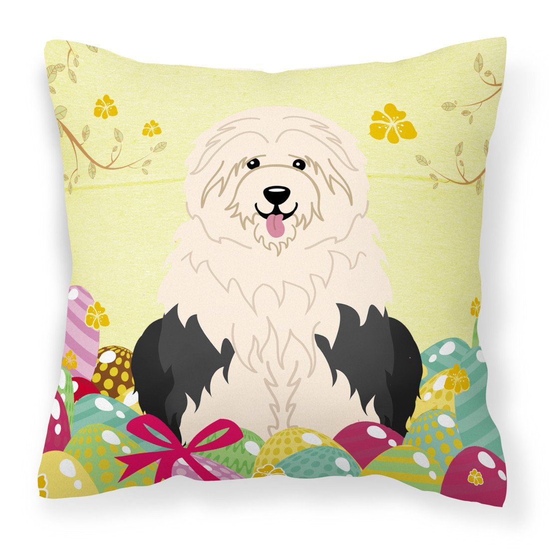 Easter Eggs Old English Sheepdog Fabric Decorative Pillow BB6096PW1818 by Caroline's Treasures