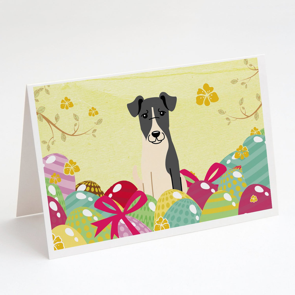 Buy this Easter Eggs Smooth Fox Terrier Greeting Cards and Envelopes Pack of 8