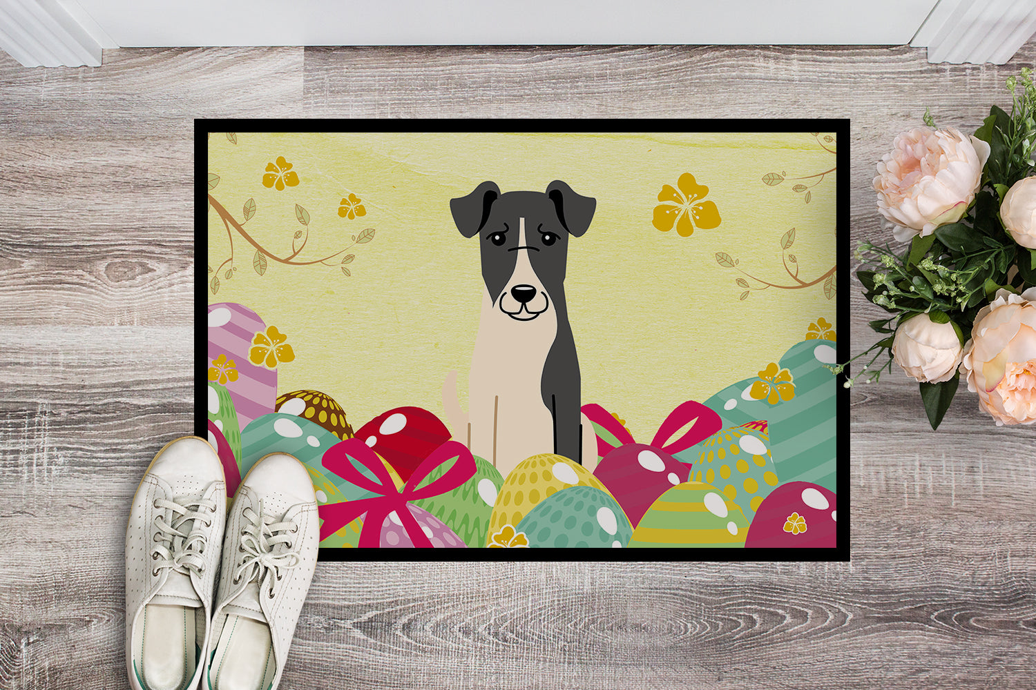 Easter Eggs Smooth Fox Terrier Indoor or Outdoor Mat 18x27 BB6098MAT - the-store.com