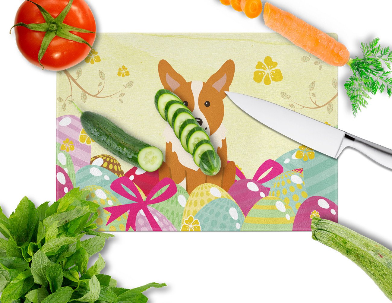 Easter Eggs Corgi Glass Cutting Board Large BB6100LCB by Caroline's Treasures